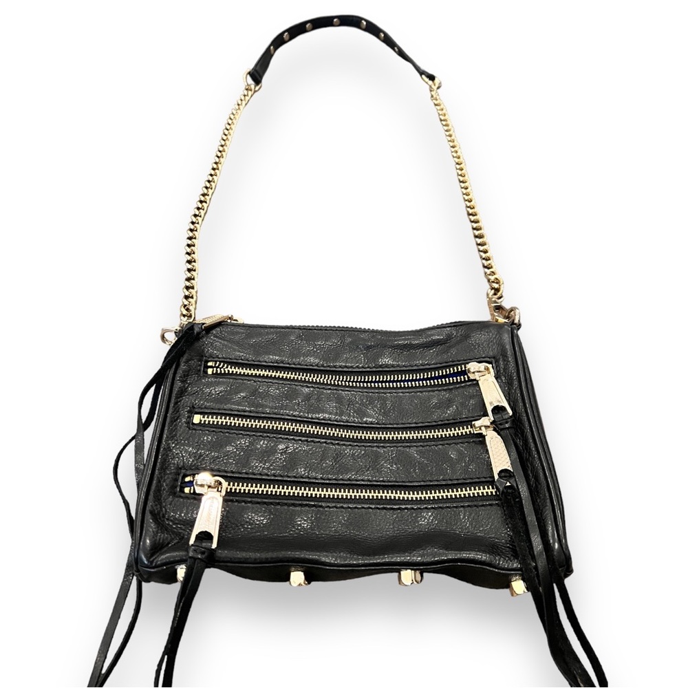 Rebecca Minkoff crossbody black leather moto chain bag Y2K